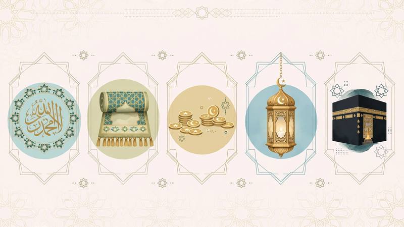 5 Pillars of Islam - Shahada Salah Zakat Sawm Hajj