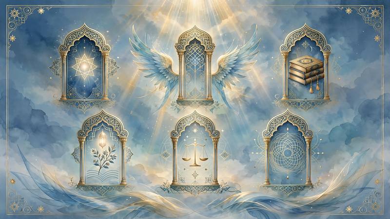 6 Pillars of Iman - Belief in Allah Angels Books Prophets Day Qadar